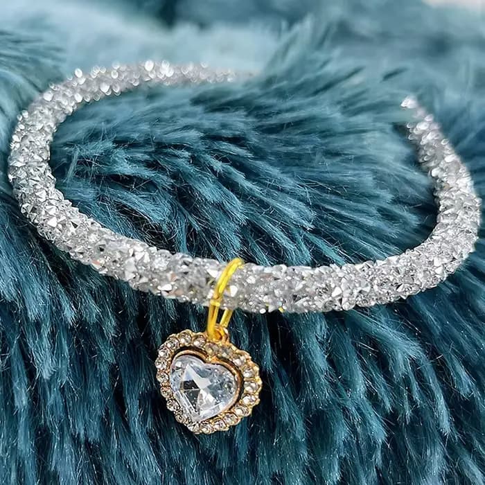 Collier en cristal pour chat, pendentif en forme de cœur, en strass, réglable, pour chat, chiot, Chi