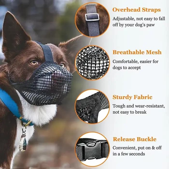 Couvre-bouche réglable et respirant pour chien, masque buccal en maille pour animaux de compagnie, m