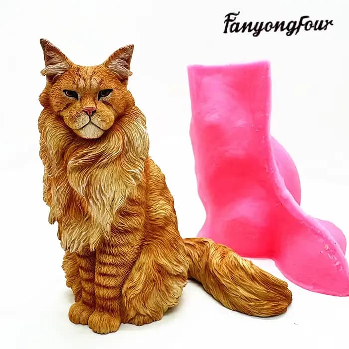 Éventail Yong quatre Maine Coon chat poupée Silicone moule Simulation Animal bricolage Production gy
