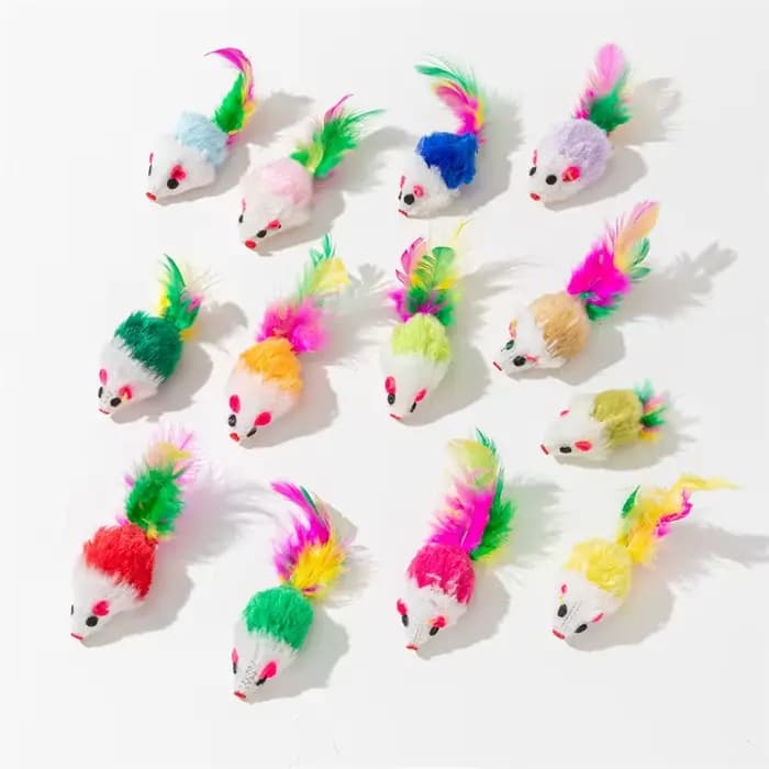 Jouets en fausse souris en polaire douce pour chat, 10 pièces, plumes colorées, jouets amusants pour