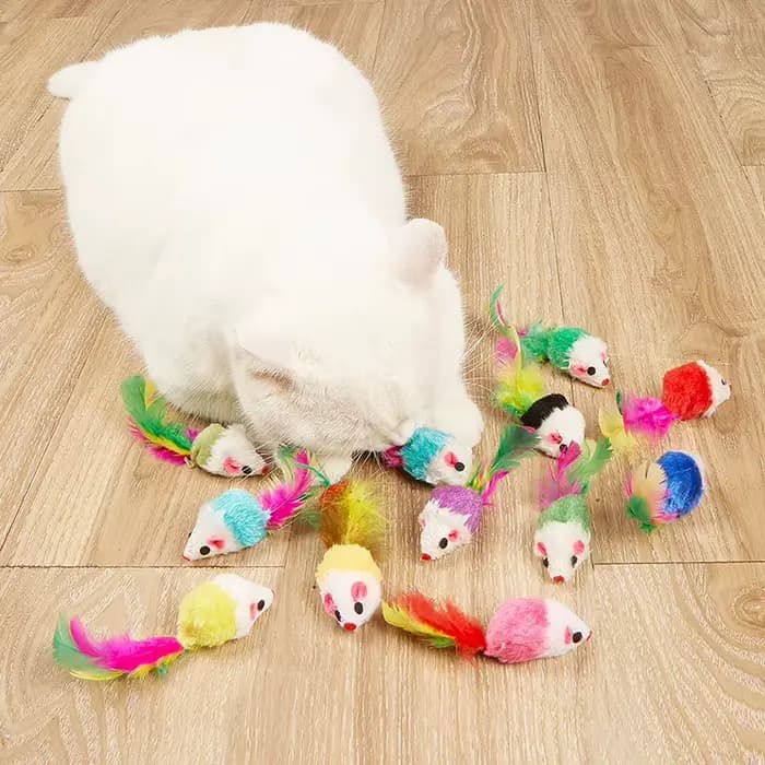 Fausse souris en fourrure de lapin pour animaux de compagnie, jouet pour chat, boule arc-en-ciel en