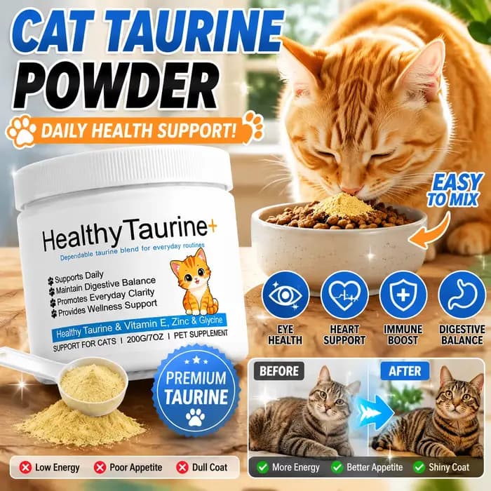 Poudre de taurine saine pour chats avec vitamine E, pour l'équilibre digestif quotidien, soluble dan