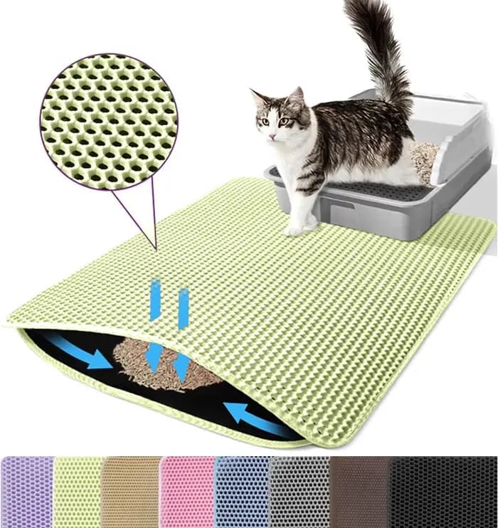 Tapis de litière pour chat violet, double couche, antidérapant, grand tapis filtrant pour litière, r