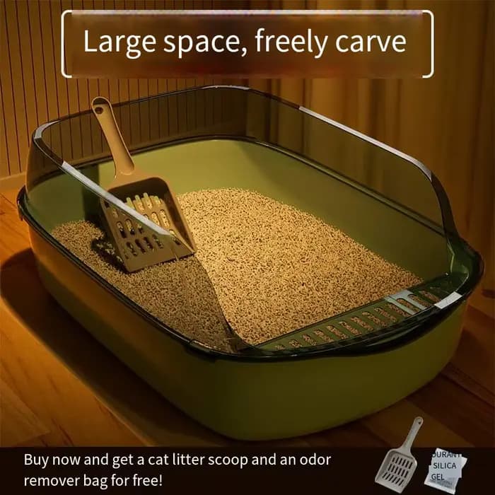 La bac à litière semi-fermé pour chat est en plastique et présente un design anti-éclaboussures. C'e