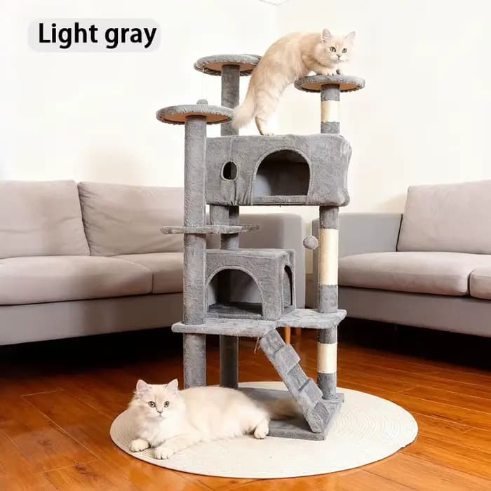 Arbre à chat multi-niveaux en peluche avec poteaux en sisal, jouets, maisonnette confortable pour ch