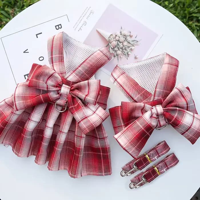 JK – ensemble de harnais avec laisse pour chien, jupe à carreaux pour fille, vêtements pour petits e