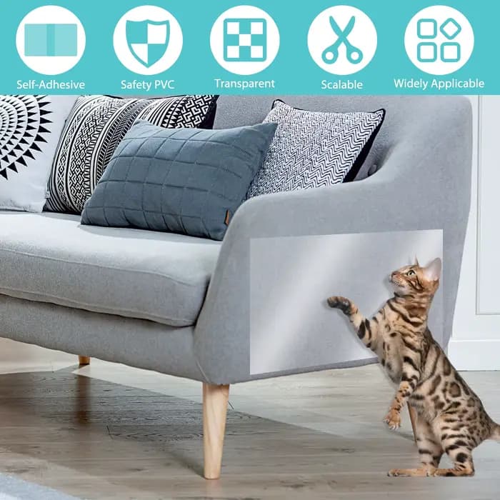 Protecteur de Meubles Anti-Rayures pour Chat, 45x500cm, Ruban Adhésif Transparent en PVC pour Canapé
