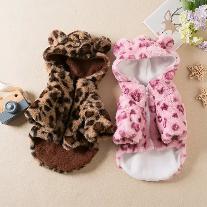 Vêtements d'hiver pour chiens de compagnie, polaire chaude, sweat à capuche, léopard, manteau, veste