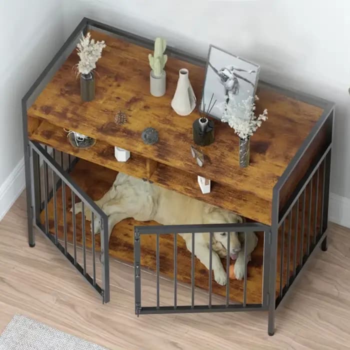 Ventes directes d'usine Cages pour chiens Charnières en métal Cage pour chien en bois Meubles Table