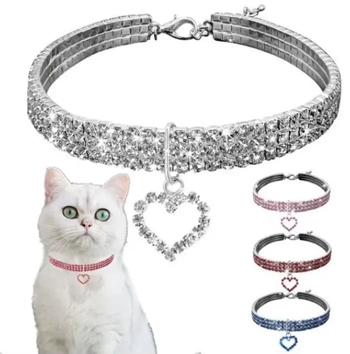 Collier élastique à trois rangées de strass pour animaux de compagnie, décoration d'amour, chiot, ch