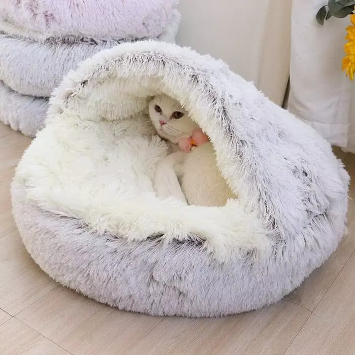 Doux En Peluche Rond Chat Lit Pet Matelas Chaud Confortable Panier Chat Chien 2 en 1 Sac De Couchage