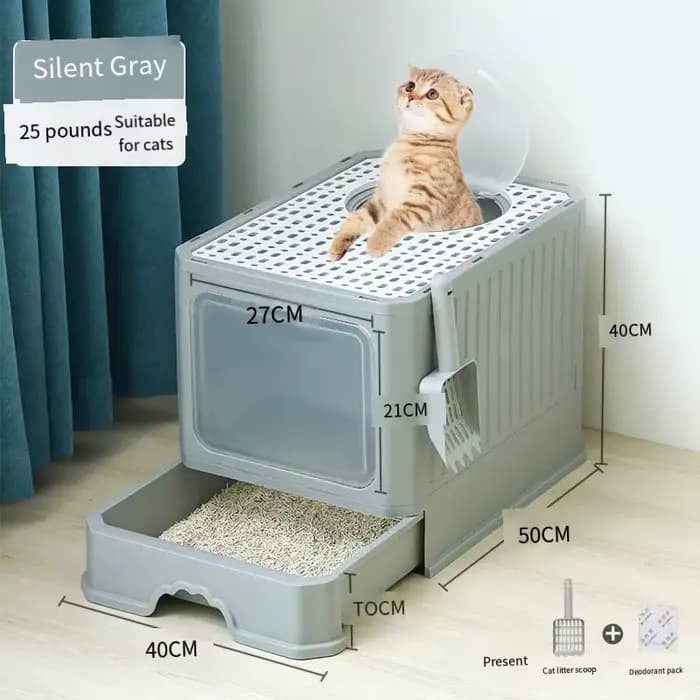 Grande boîte à litière pour chat entièrement fermée avec tiroirs pliants pour l'élimination des odeu