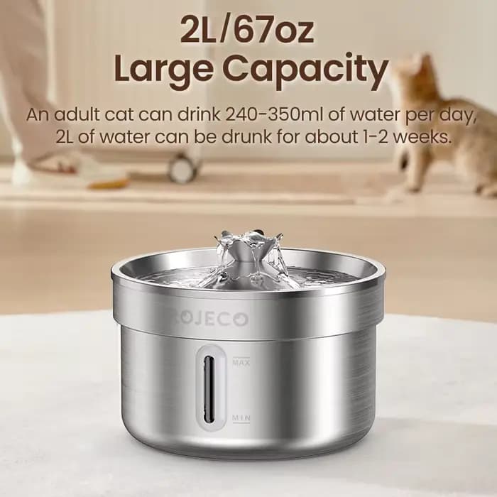 ROJECO fontaine à boire pour animaux de compagnie en acier inoxydable fontaine d'eau automatique pou