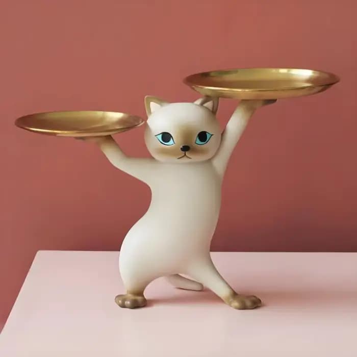 Statue de plateau de chat en résine de dessin animé, décor de bureau d'entrée avec rangement, plat d