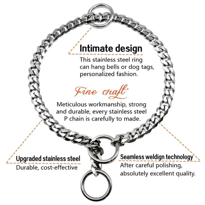 Collier de chaîne en acier inoxydable pour chien, accessoire antidérapant, en métal, en forme de P,