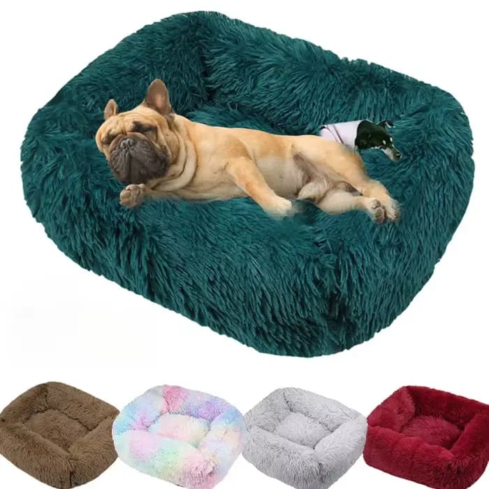 Lit de luxe pour chien, carré, Long tapis en peluche, fournitures pour petits, moyens et grands chie