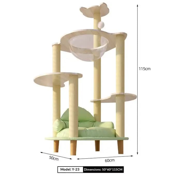 Grand arbre à chat en bois multi-niveaux avec griffoir, maison-capsule d'intérieur peu encombrante,