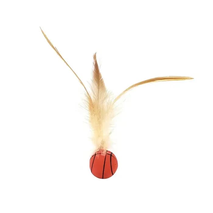 Balle interactive pour chatons et chats adultes d'intérieur avec plumes, élastique, colorée et rebon