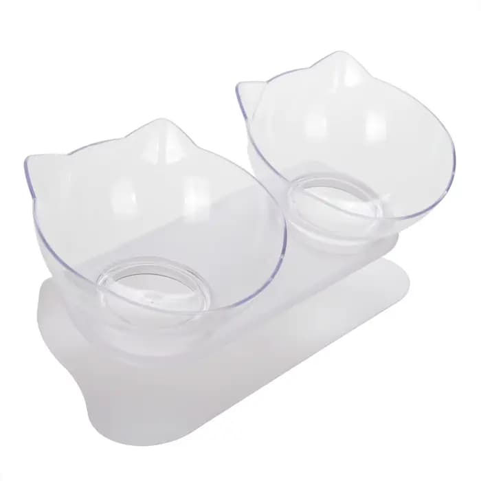 Double gamelle pour chat 15 ° Mangeoire surélevée inclinée pour animaux de compagnie avec support,