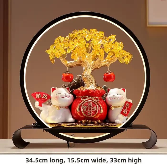 Cercle de lanterne de chat porte-bonheur, ornement d'arbre d'argent, décoration de salon, cadeau d'o