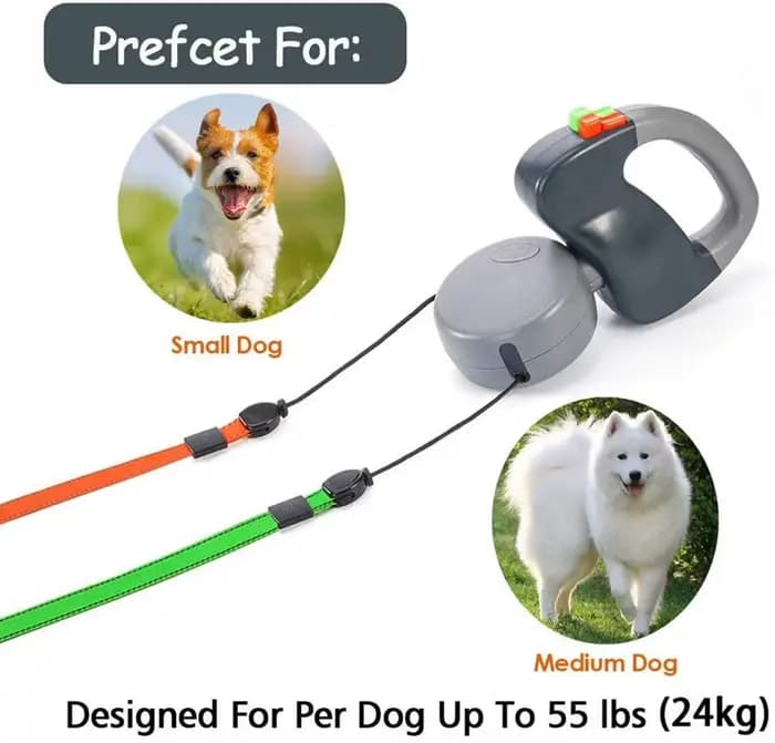 Double laisse rétractable extensible pour chiens, laisse automatique réfléchissante de 3M pour anima