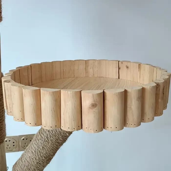 Grand Arbre à Chat en Bois Massif de 1.5m avec Cadre d'Escalade, Poste à Gratter en Sisal, Maison, N