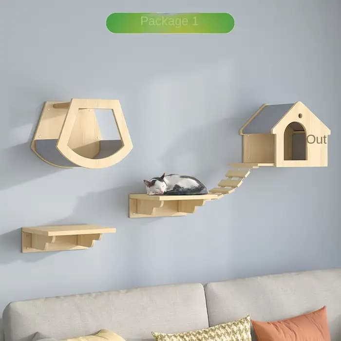 Tour d'escalade en bois pour animaux de compagnie avec hamac, tour à chat, accessoires de maison, ar