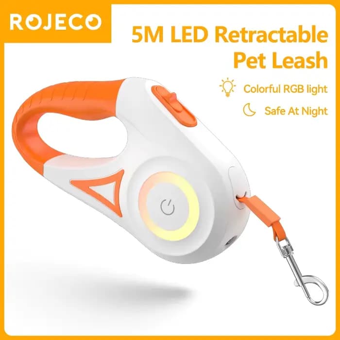 ROJECO 5M automatique chien laisse rétractable LED lumineux leader mode sangles lumineuses pour chie