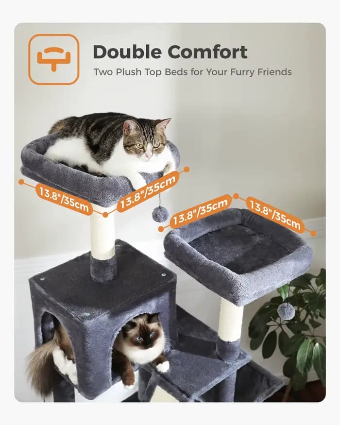 Grand Arbre à Chat d'Nikde 71 Pouces, Tour à Plusieurs Niveaux avec 2 Perchoirs, 2 Condos, Hamac et