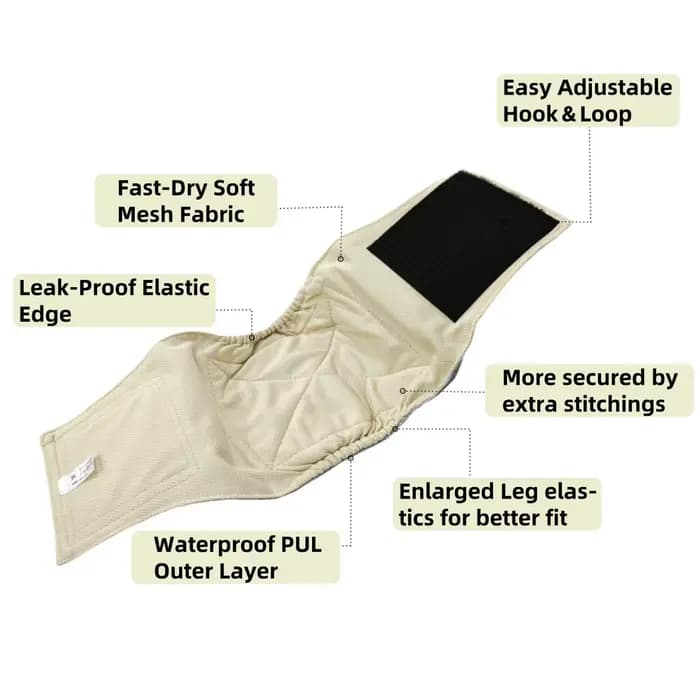 Couche lavable pour chien, 5 pièces, confortable et réglable, bande ventrale, pantalon pour pipi, an