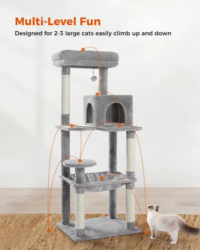 Arbre à chat en sisal pelucheux avec condo à 2 portes, maison, 56.3 po