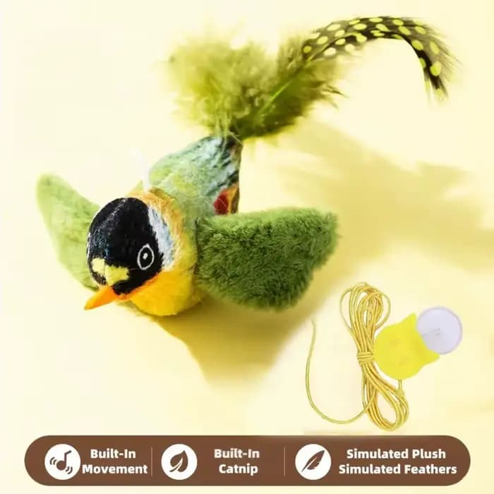 Jouet pour chat qui imite le chant d'oiseaux pour l'amuser, avec corde élastique pour soulager l'enn