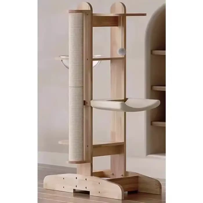 Arbre à chat en bois massif moderne de luxe de 125 cm, grand arbre à chat, griffoir avec maison pour