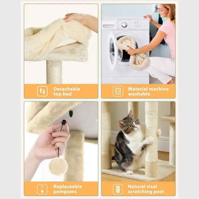 Arbre à chat à plusieurs niveaux pour chats d'intérieur, tour à chat avec griffoir recouvert de sisa