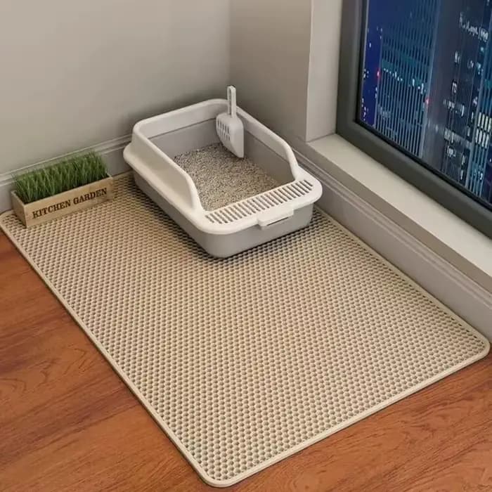 Grand litière pour chat double couche, un tapis anti-éclaboussures pour bacs à litière pour chat, un
