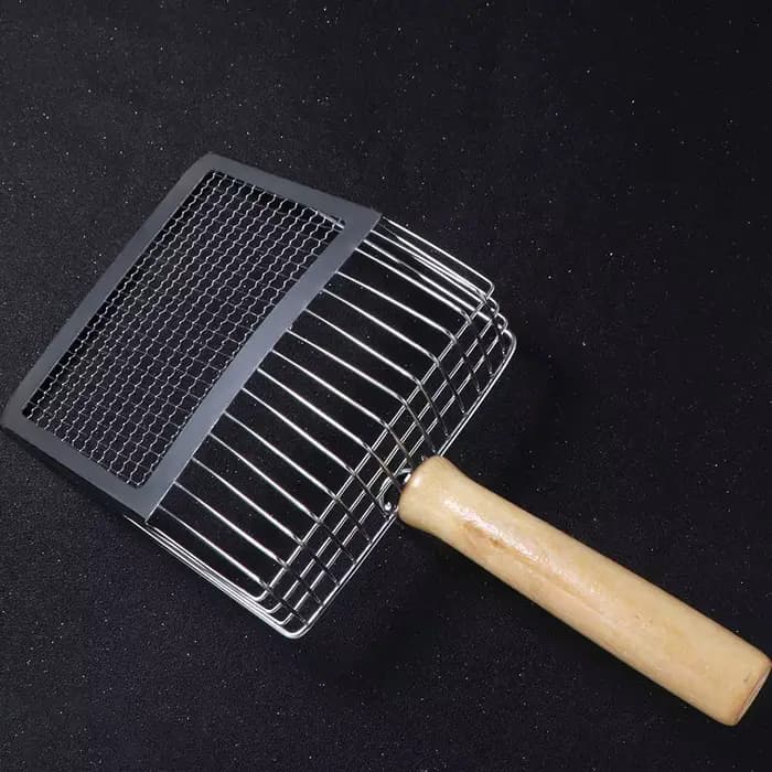 Pelle à litière pour chat avec manche en bois 2-en-1, petite pelle à trous anti-rouille pour le nett