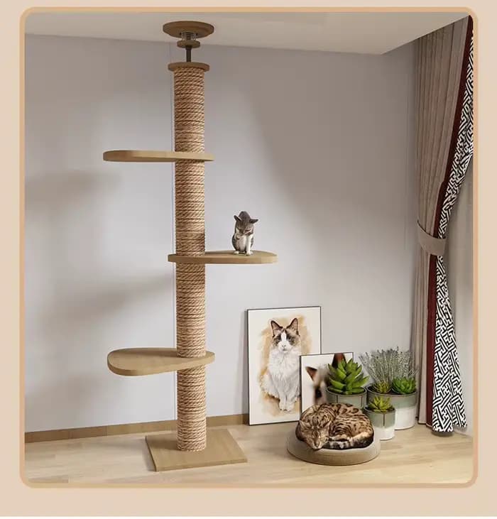 Arbre à chat du sol au plafond avec griffoir, hamac, centre d'activités pour animaux, jouet d'escala
