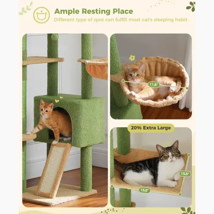 Grand arbre à chat du sol au plafond, tour d'arbre à chat réglable avec condo pour chat, hamac et gr