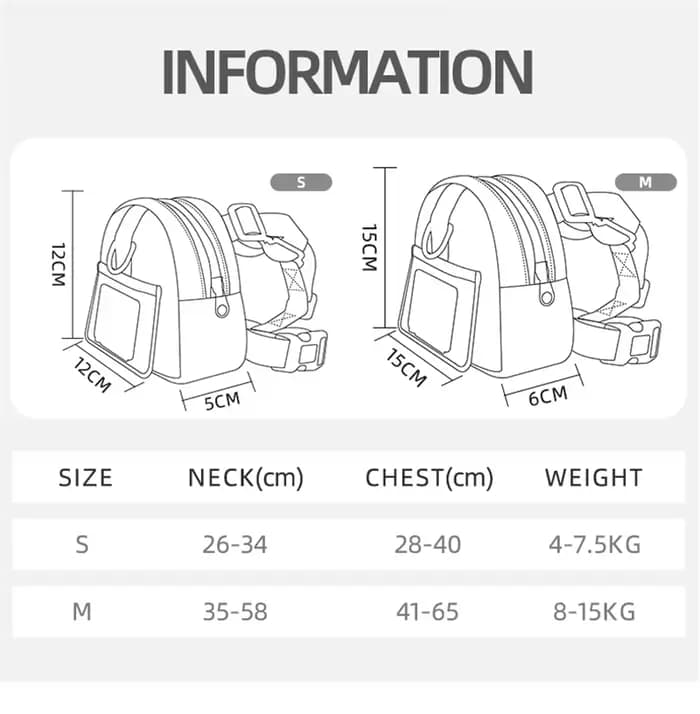 Sac à dos imperméable pour animaux de compagnie, sac pour chiots avec harnais et collier, sac à dos