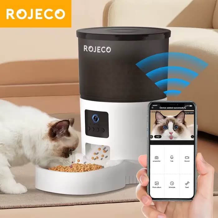 ROJECO mangeoire automatique pour chat avec caméra vidéo distributeur de nourriture pour chat enregi