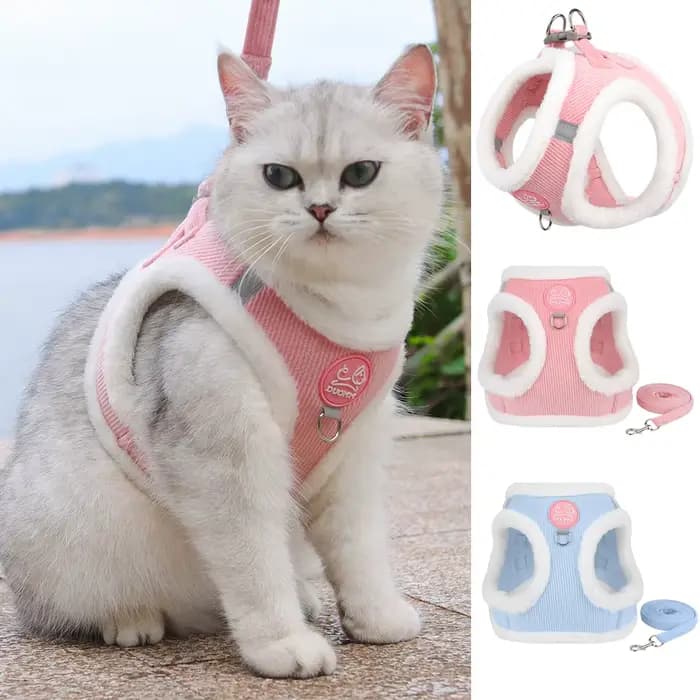 Ensemble harnais et laisse en fourrure de lapin pour chien et chat, fournitures de marche en plein a