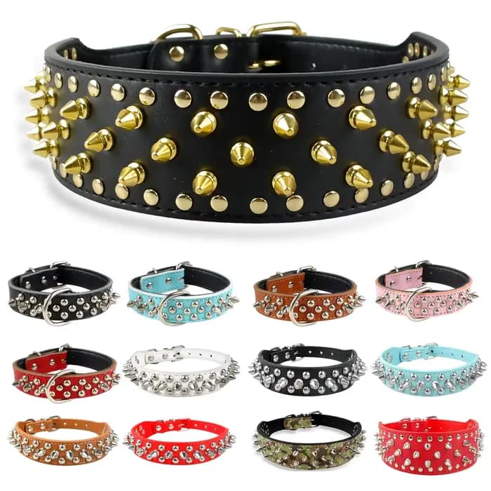 Collier de chien en cuir clouté à pointes pour petits et moyens chiens bouledogue réglable Anti-mors
