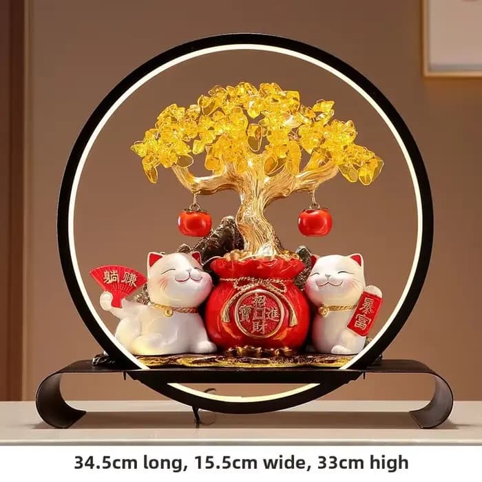 Cercle de lanterne de chat porte-bonheur, ornement d'arbre d'argent, décoration de salon, cadeau d'o