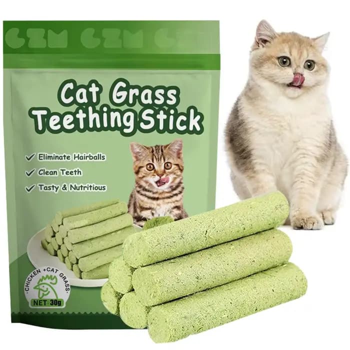 Bâton de meulage des dents d'herbe de chat, bâtonnets d'élimination des boules de poils pour animaux