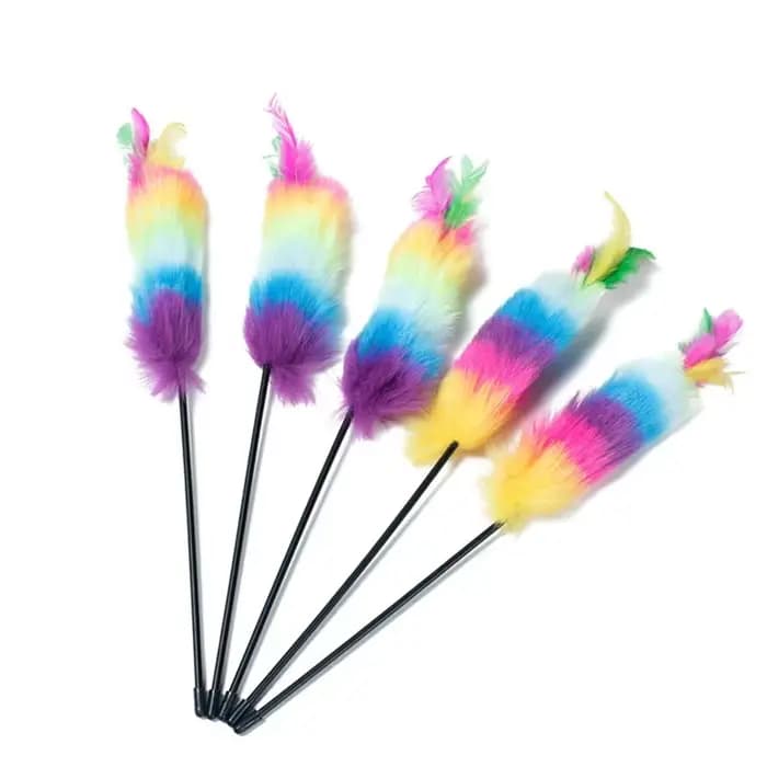 Baguette de teaser en plumes colorées, bâton de teaser de jouet de chat drôle, jouets interactifs po