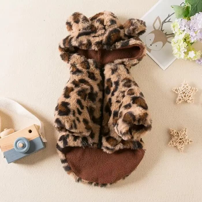 Vêtements d'hiver pour chiens de compagnie, polaire chaude, sweat à capuche, léopard, manteau, veste