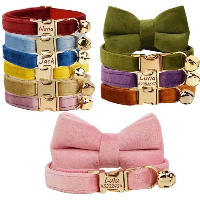 Collier personnalisé pour chat chaton collier velours chiot petits chiens colliers personnalisé grav