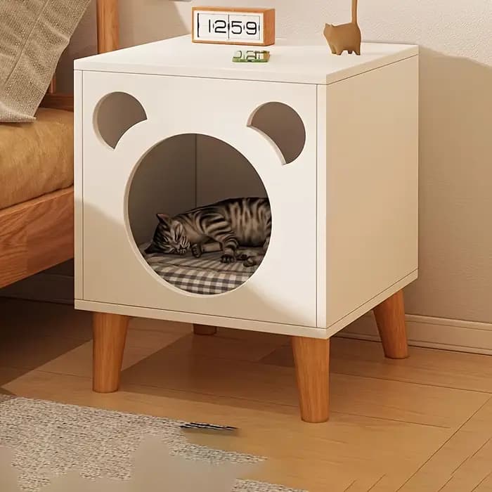 Maison pour chat en bois - Table de chevet - Nid de couchage intérieur confortable pour chats et cha