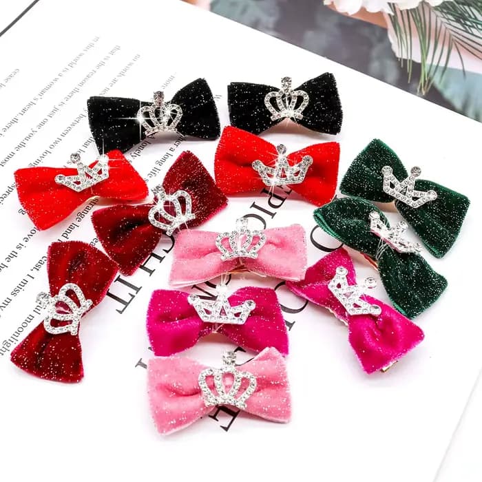 10 pièces paillettes chiens arc épingle à cheveux chiot couronne arc Clips pour chien reine chat chi