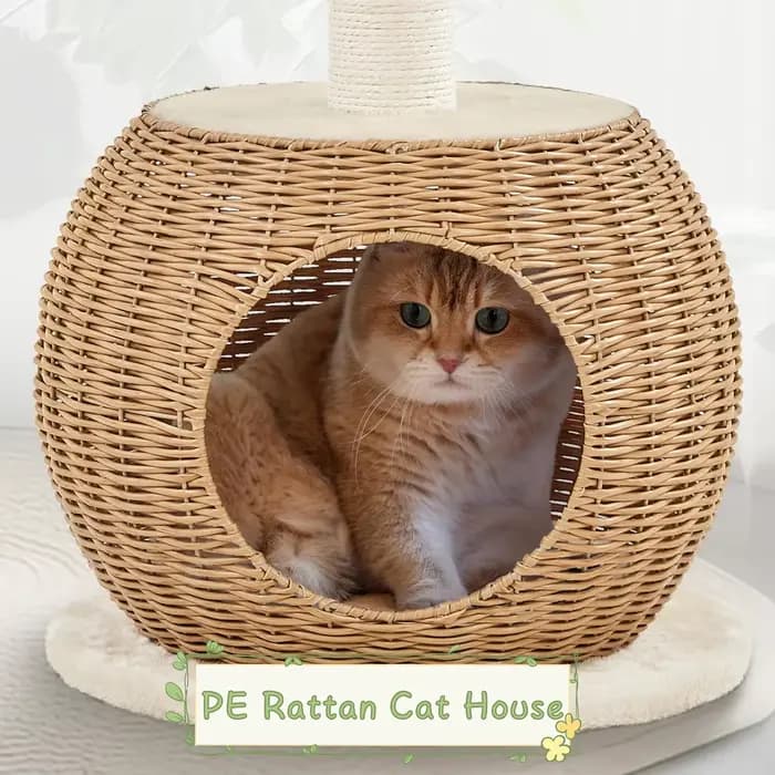 Arbre à chat, tour à chat en rotin de 29,5 pouces pour chats d'intérieur avec poste à gratter, condo